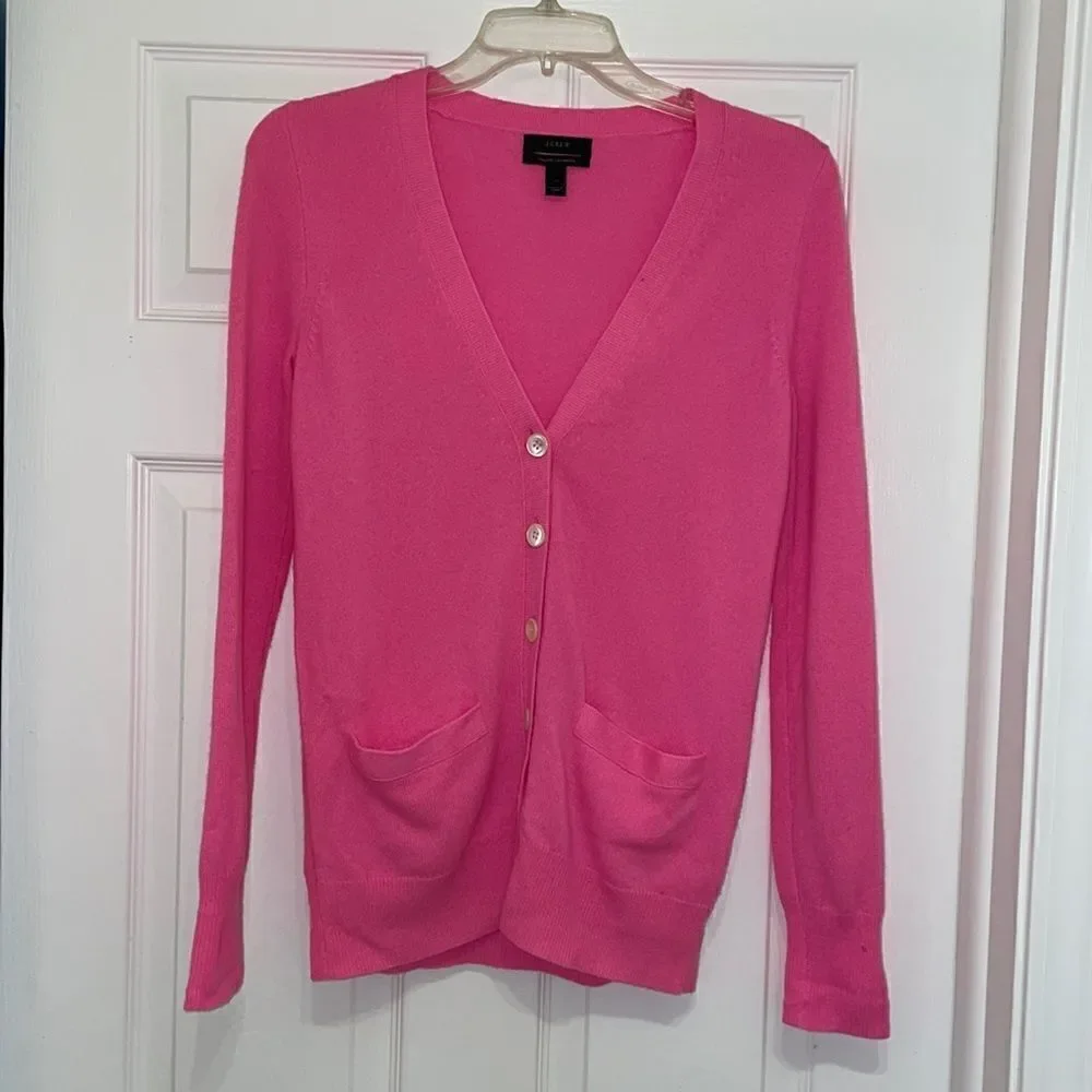 J Crew 100% Italian cashmere neon pink boyfriend cardigan sweater